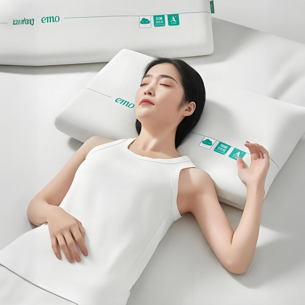 Woman peacefully resting on Yimo memory foam pillow demonstrating ergonomic neck support